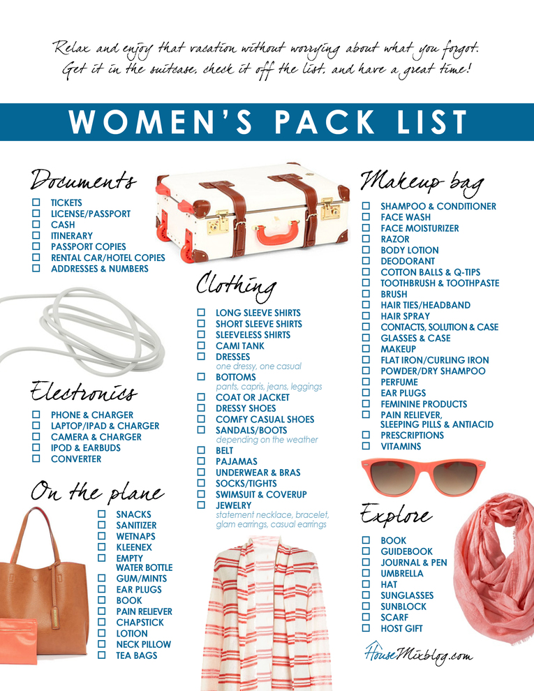 women travel check list