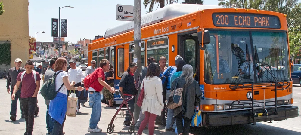 People getting on a bus