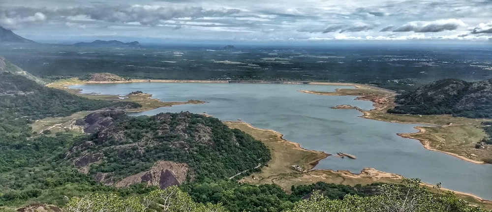 A majestic view of trees, hills and lakes