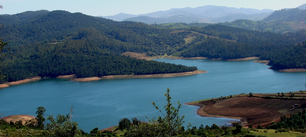 The hills around a serene lake