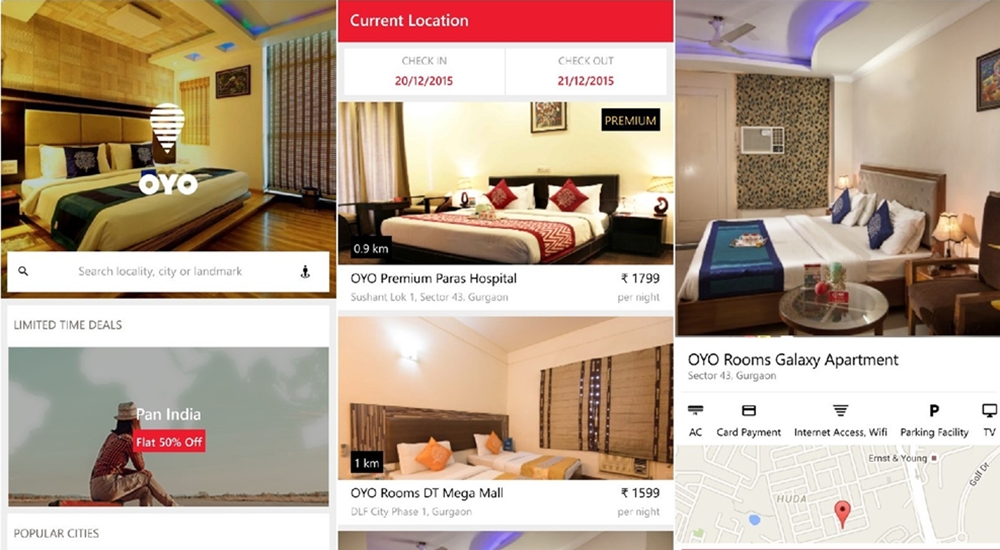 Booking hotel rooms on OYO App