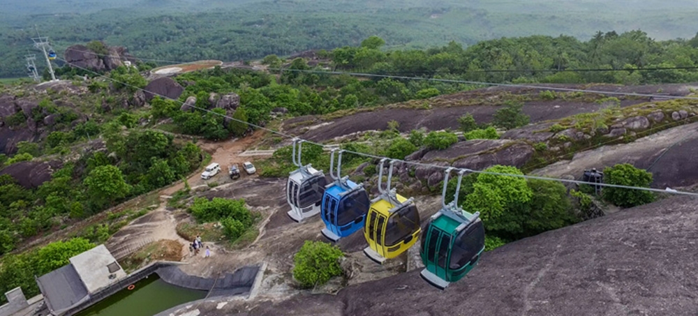 Rope car overlooking beautiful surroundings