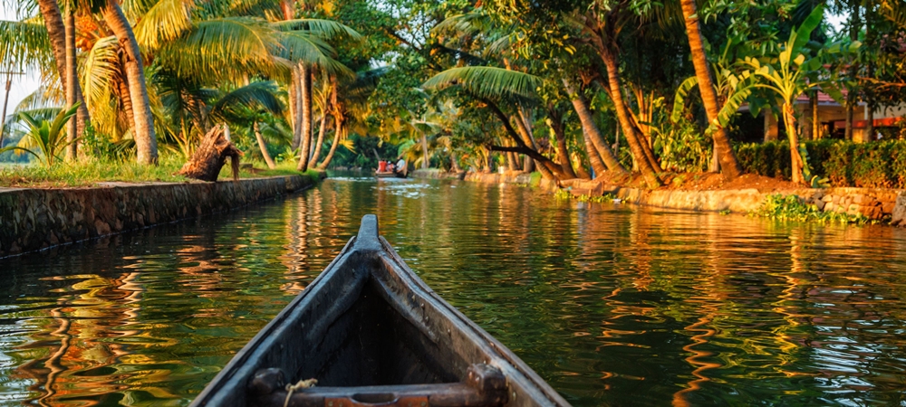 A canoe traversing the placid backwaters