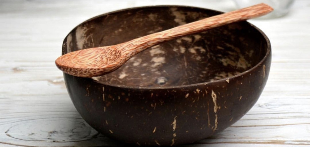 bowl and spoon made from coconut shell