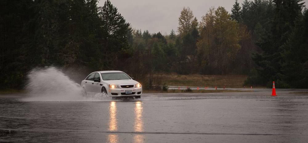 Car skidding in the rainwater