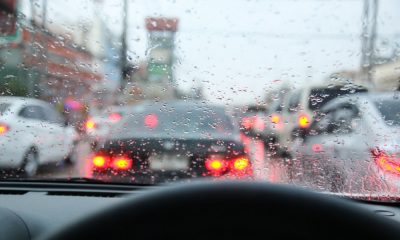 Rain drops on the car windshield