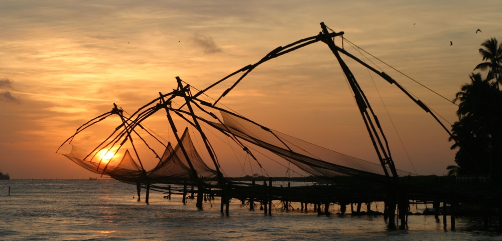 Chinese fishing nets during sunset