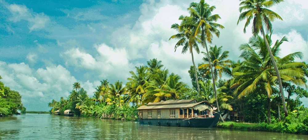 Houseboat cruising in a scenic background