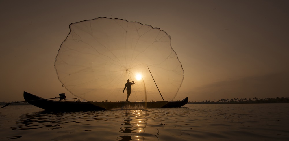 Casting a net in Kerala backwaters