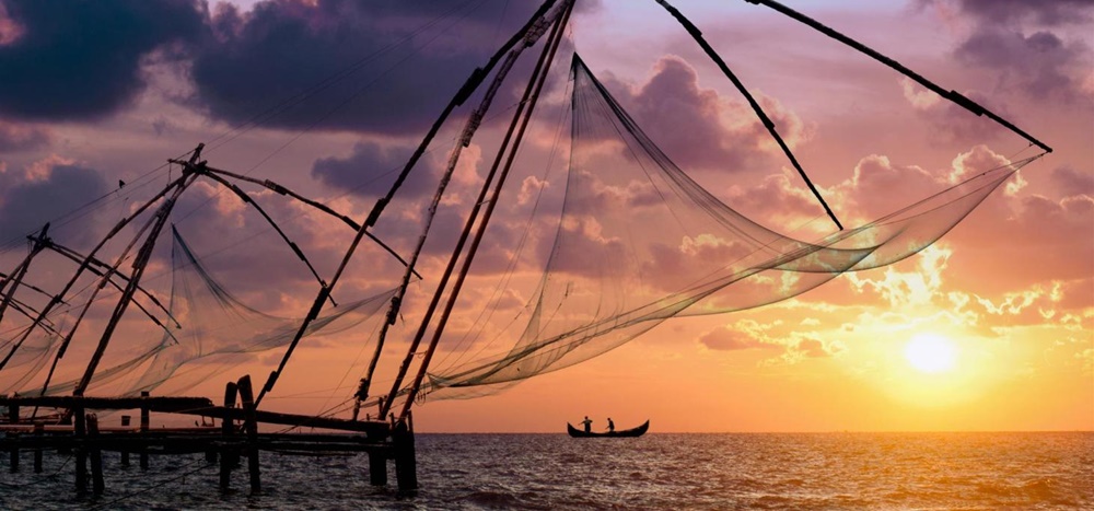 Chinese fishing nets during sunset