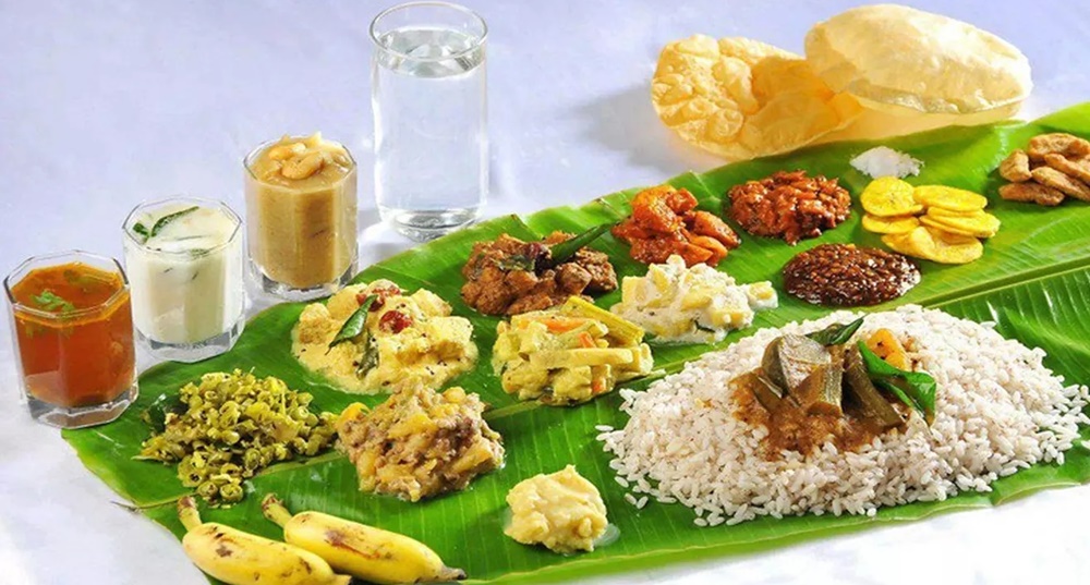 Onam Sadhya on a banana leaf