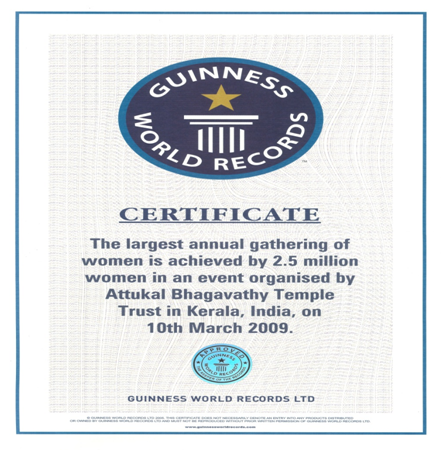 Attukal Pongala World Record Certificate